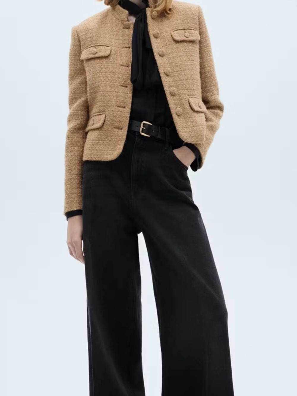 NTW: MANGO TWEED JACKET WITH STRIPED COLLAR: SIZE MEDIUM - Picture 3 of 5